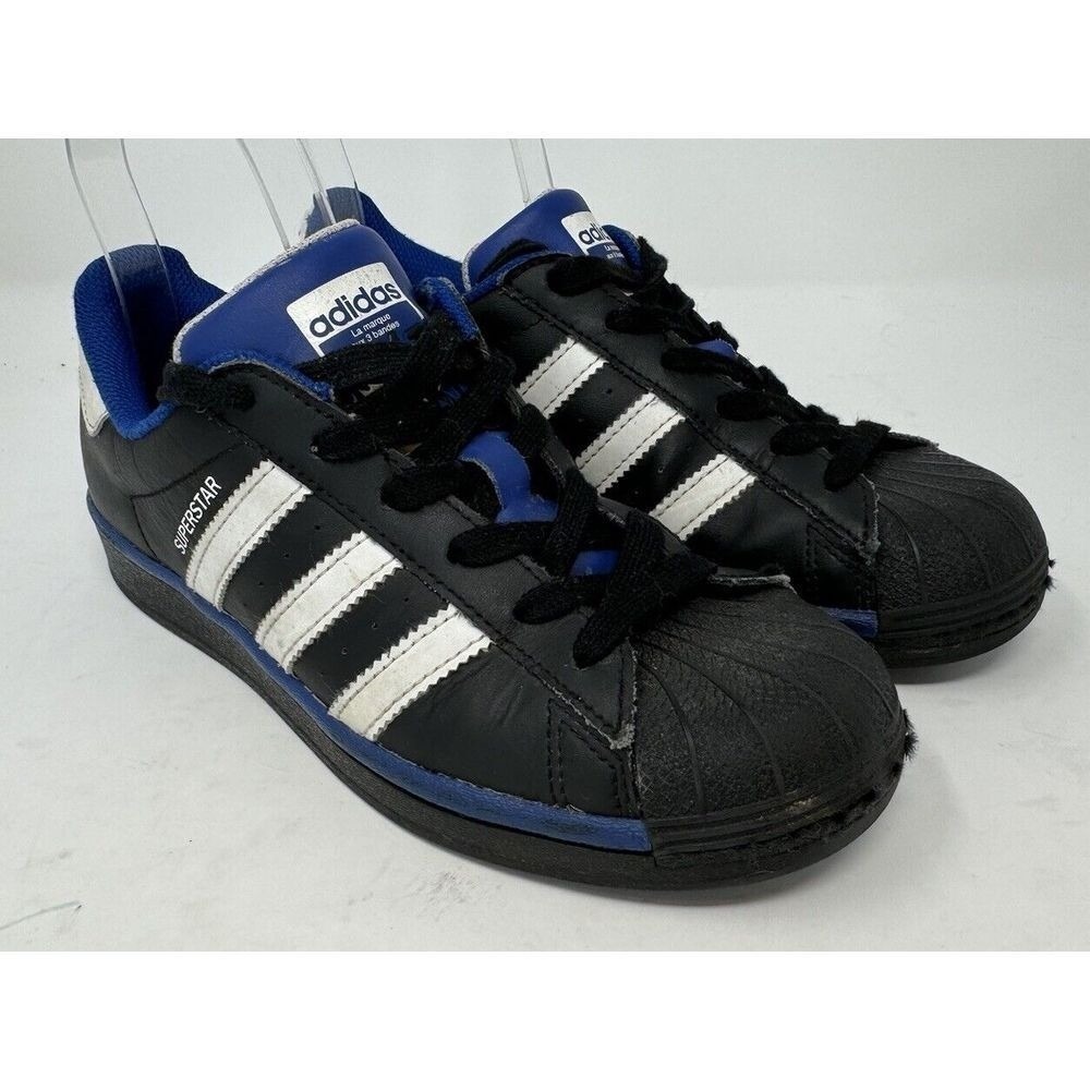 Adidas Superstars Collegiate Boys Shoes Size 4 Black Athletic Royal Sneakers